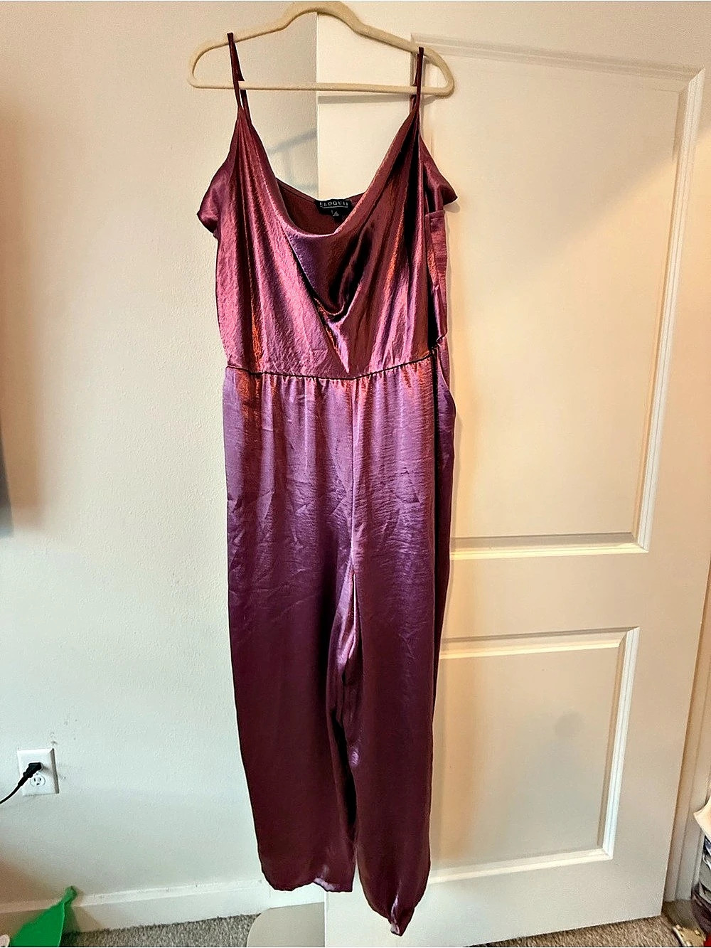 ELOQUII Halter Cowl Neck Satin Jumpsuit Purple Size 22